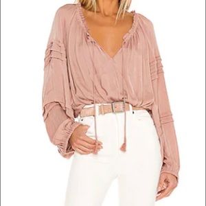 X REVOLVE All Tucks Bodysuit in Blush